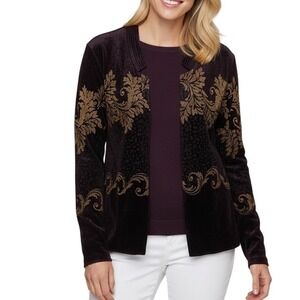 Travelers Collection Chicos size 3 XL Burnout open Jacket top Plum Gold Floral